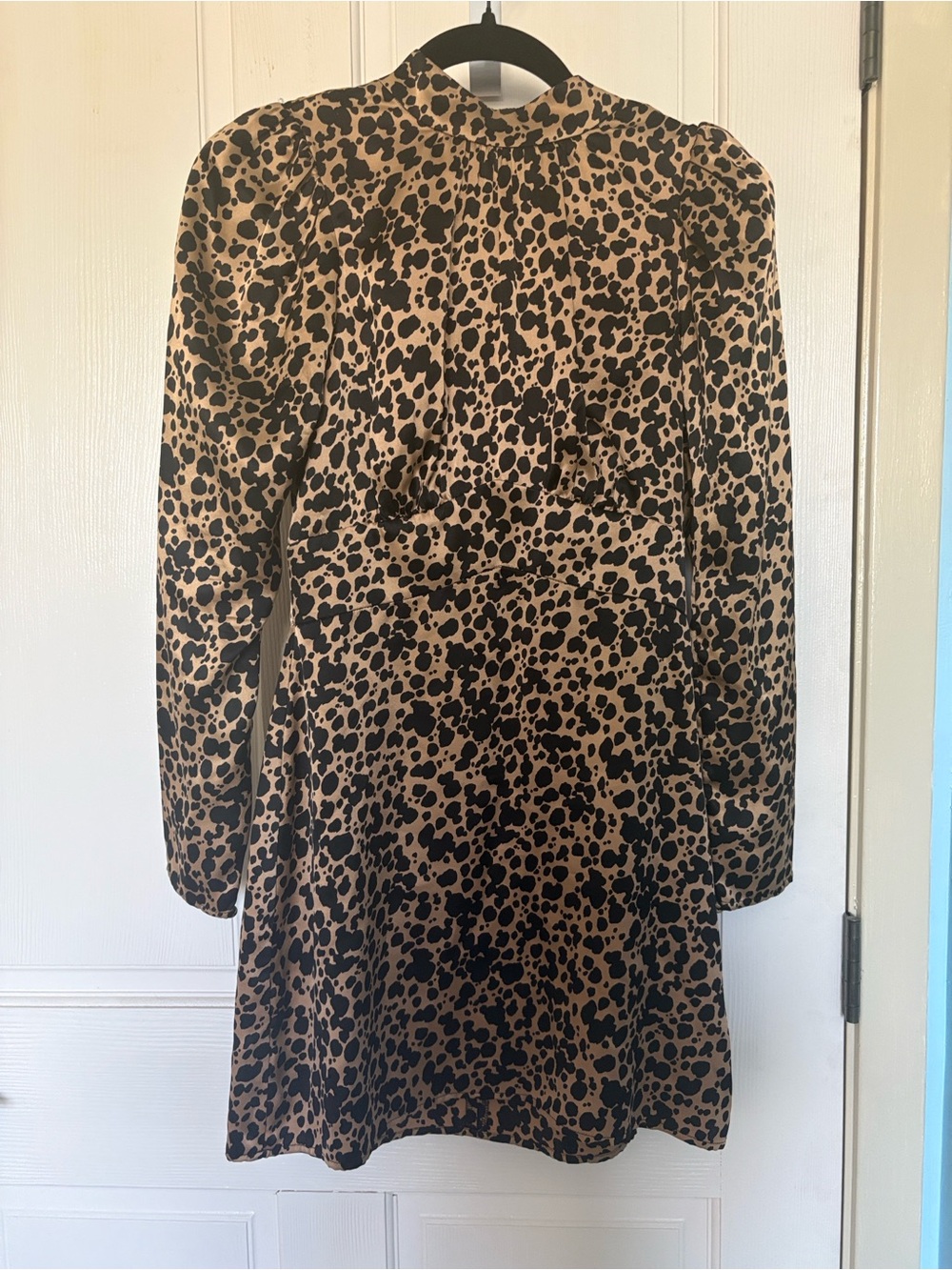 Reformation 100% Silk Leopard Print Long Sleeve Mini Dress - Black and Tan
